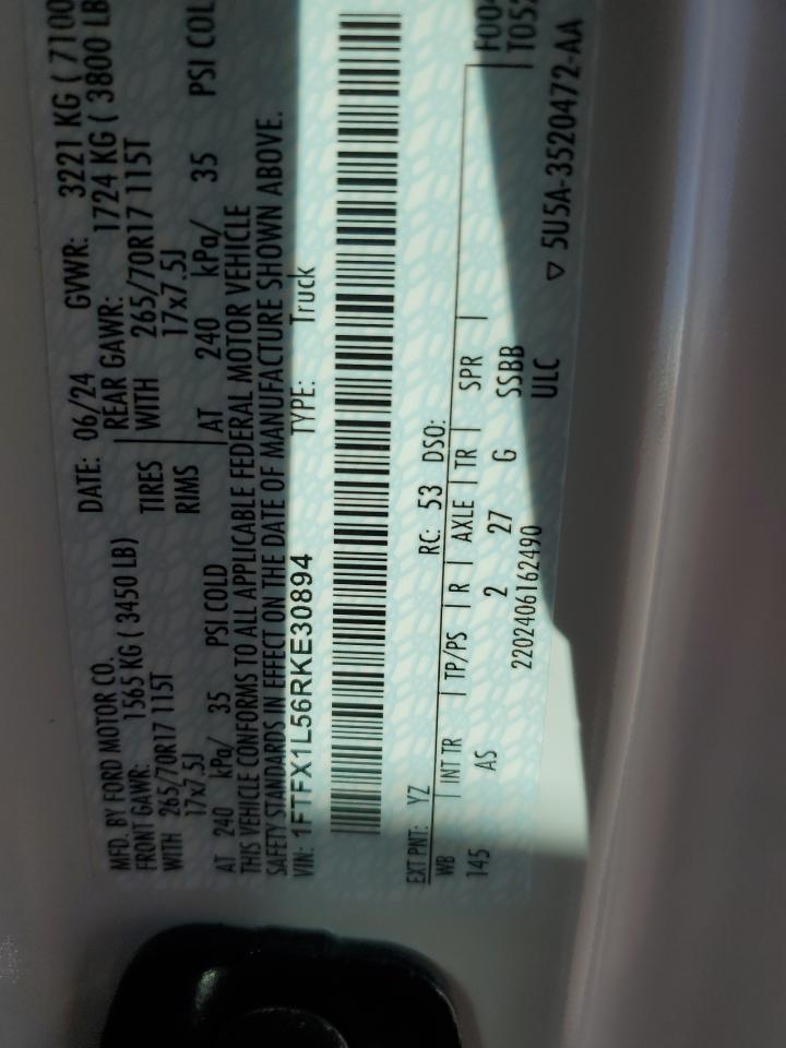 2024 FORD F150 XL VIN:1FTFX1L56RKE30894