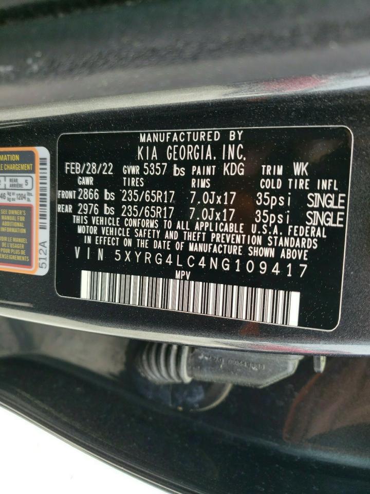 2022 KIA SORENTO LX VIN:5XYRG4LC4NG109417
