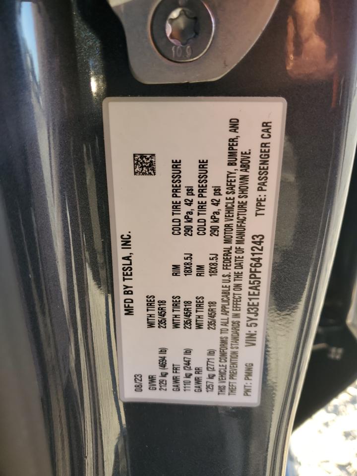 2023 TESLA MODEL 3 VIN:5YJ3E1EA5PF641243