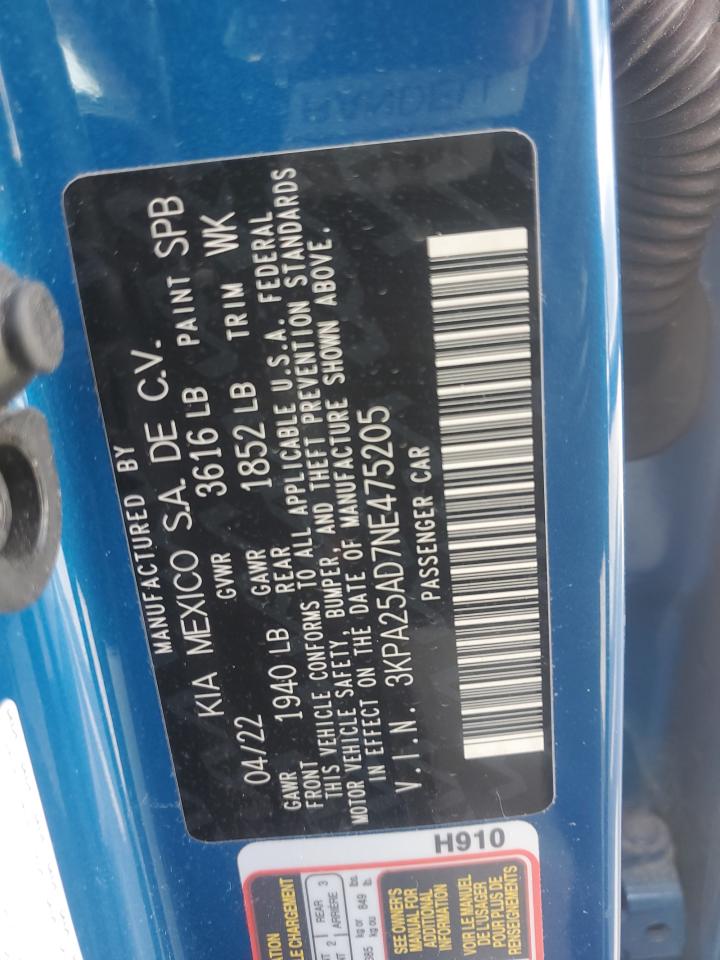 2022 KIA RIO S VIN:3KPA25AD7NE475205