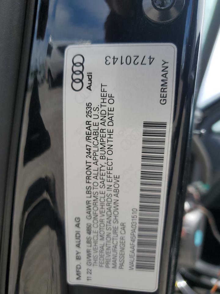 2023 AUDI A4 PREMIUM PLUS 45 VIN:WAUEAAF45PA031510