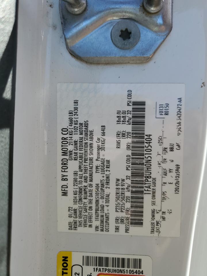 2022 FORD MUSTANG VIN:1FATP8UH0N5105404