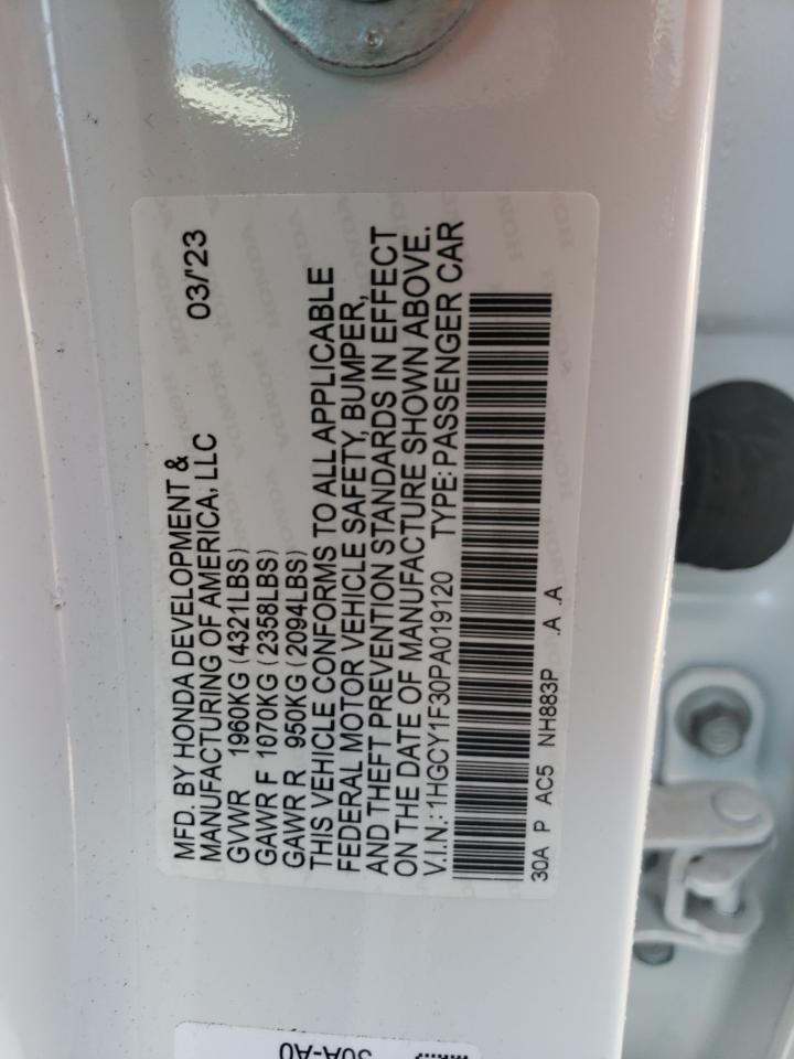 2023 HONDA ACCORD EX VIN:1HGCY1F30PA19120