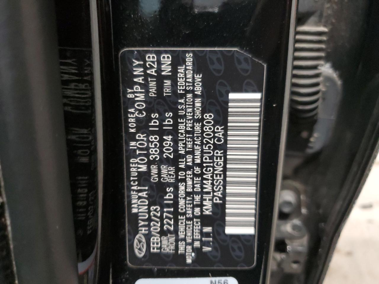 2023 HYUNDAI ELANTRA SEL VIN:KMHLM4AG1PU520808