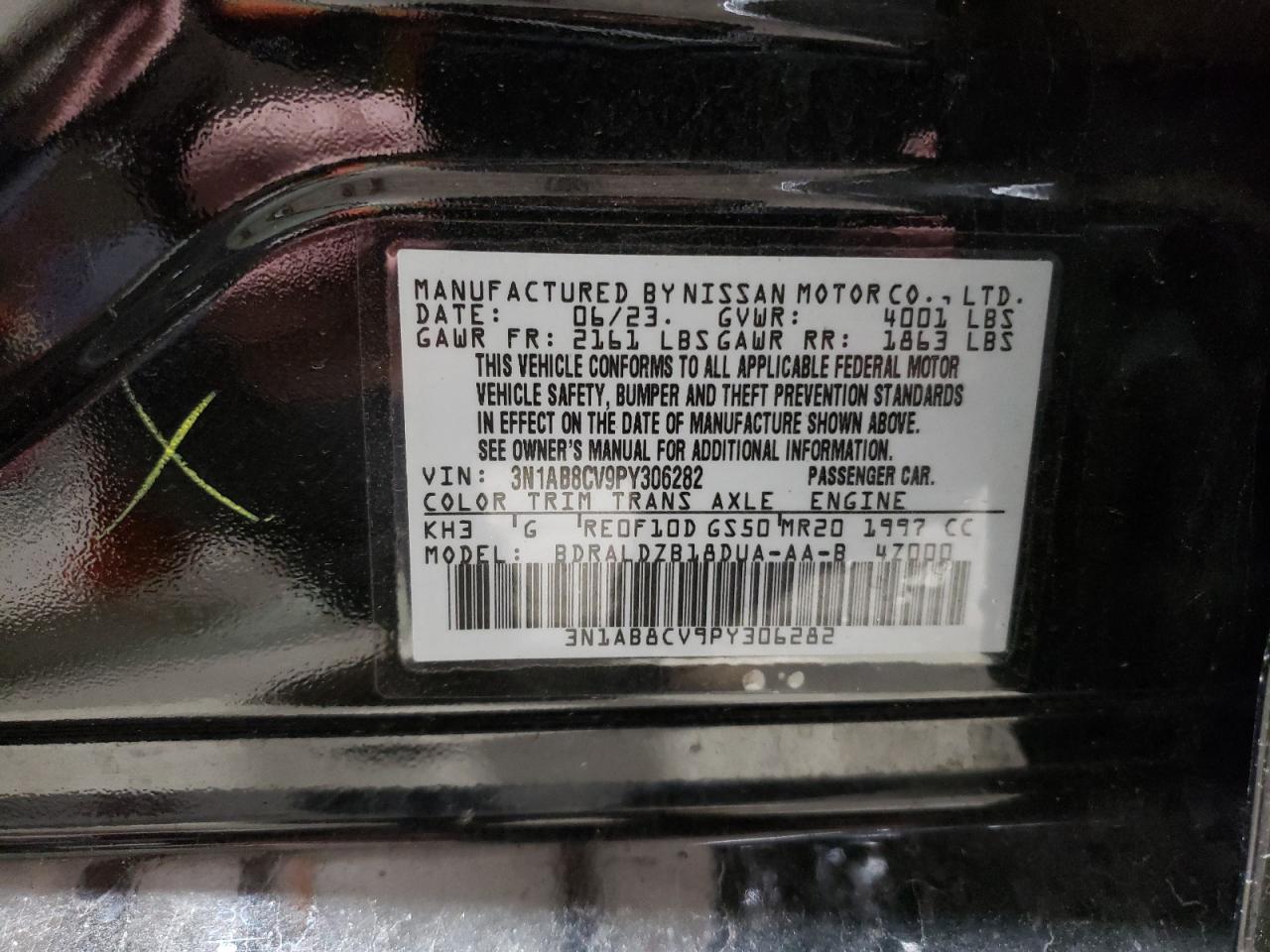 2023 NISSAN SENTRA SV VIN:3N1AB8CV9PY306282