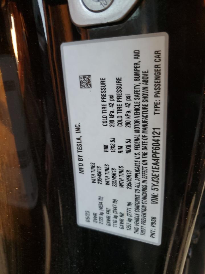 2023 TESLA MODEL 3 VIN:5YJ3E1EA4PF604121