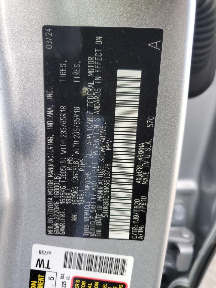 2024 TOYOTA HIGHLANDER HYBRID XLE VIN:5TDKBRCH8RS613728