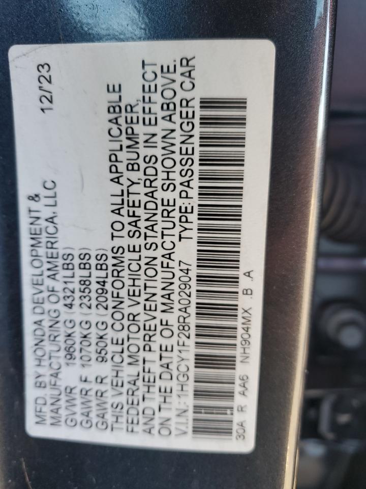 2024 HONDA ACCORD LX VIN:1HGCY1F28RA029047