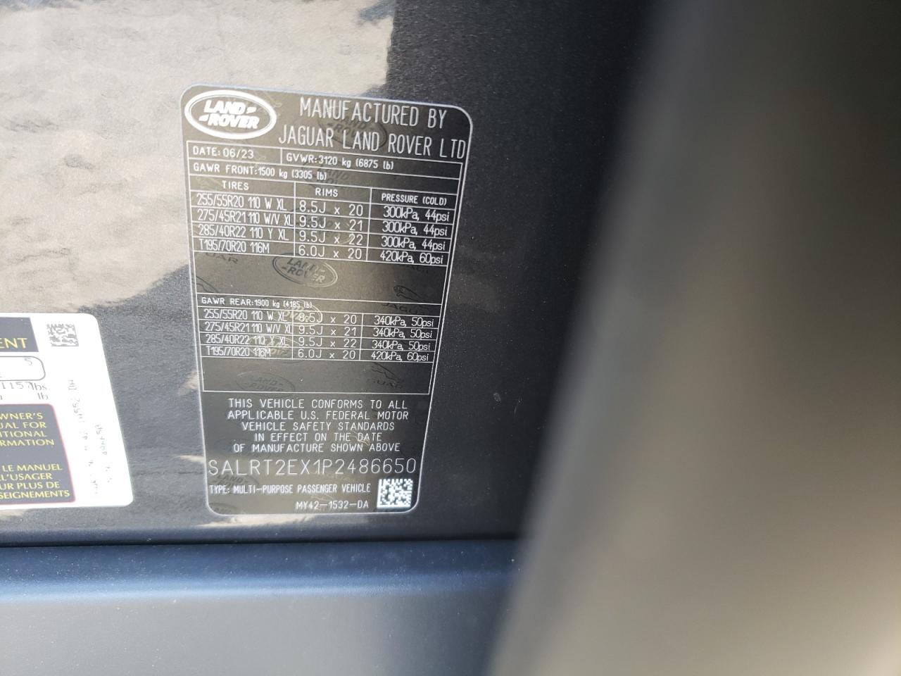 2023 LAND ROVER DISCOVERY S R-DYNAMIC VIN:SALRT2EX1P2486650