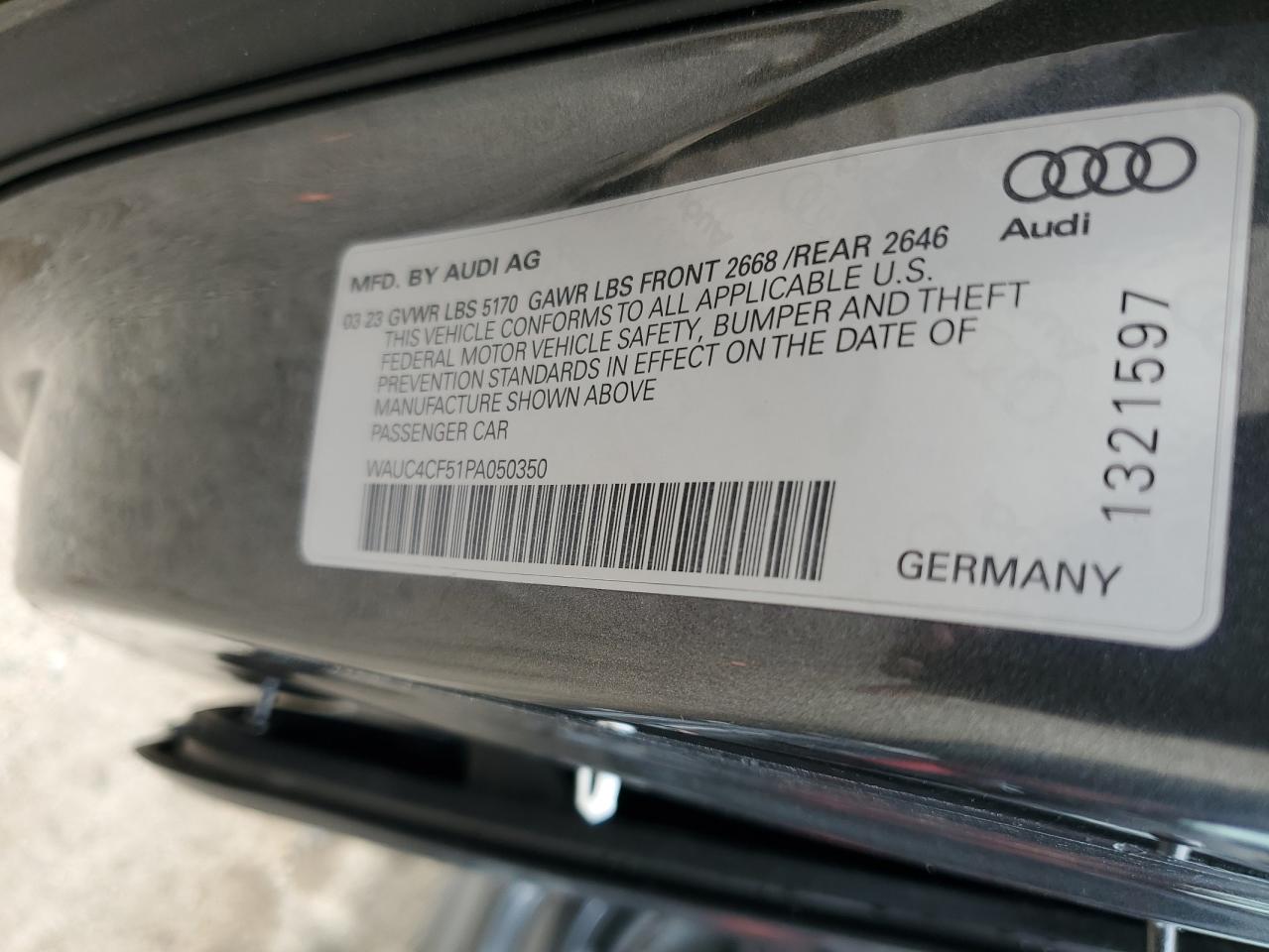 2023 AUDI S5 PREMIUM PLUS VIN:WAUC4CF51PA050350