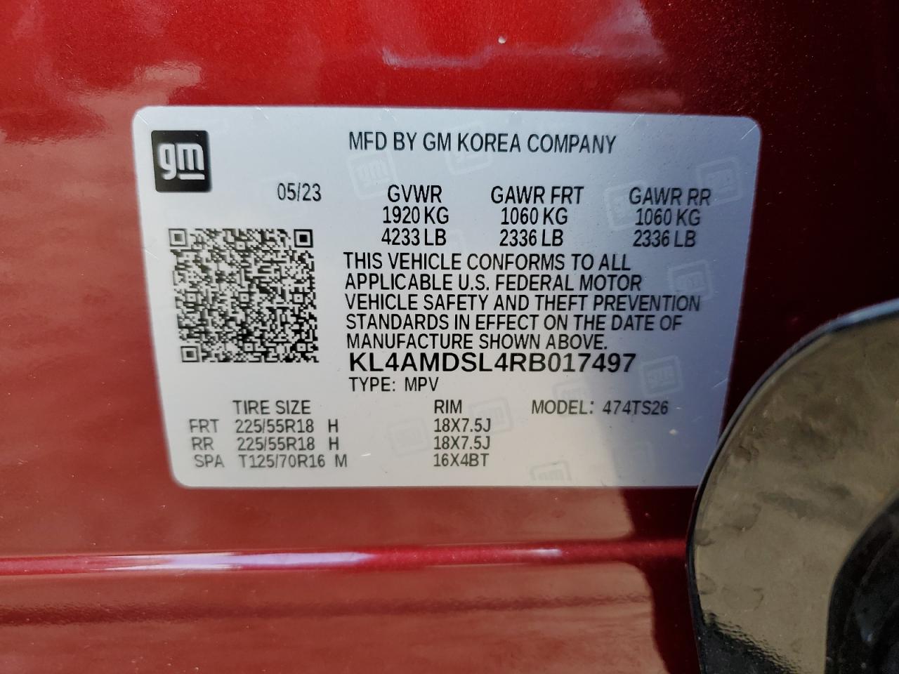 2024 BUICK ENCORE GX SPORT TOURING VIN:KL4AMDSL4RB017497