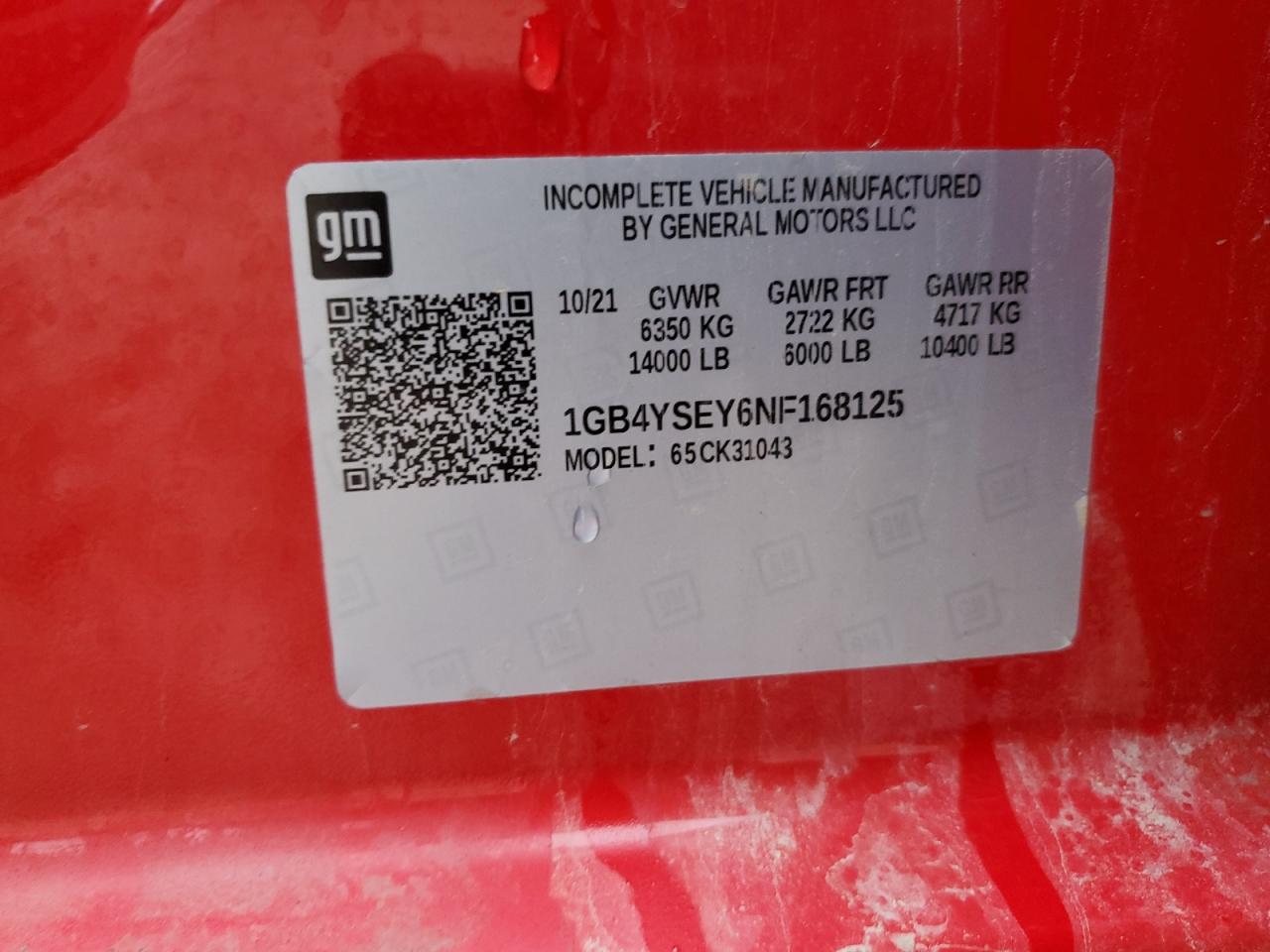 2022 CHEVROLET SILVERADO K3500 VIN:1GB4YSEY6NF168125