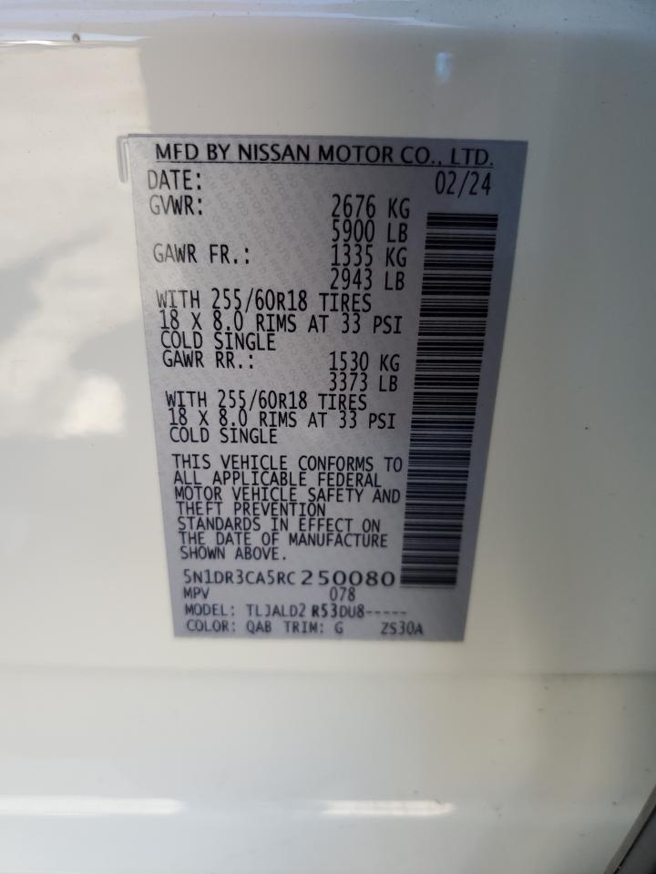 2024 NISSAN PATHFINDER SL VIN:5N1DR3CA5RC250080