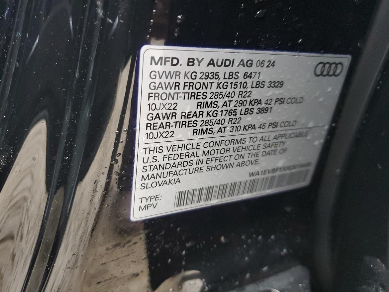 2024 AUDI Q8 PREMIUM PLUS S-LINE VIN:WA1EVBF1XRD016466
