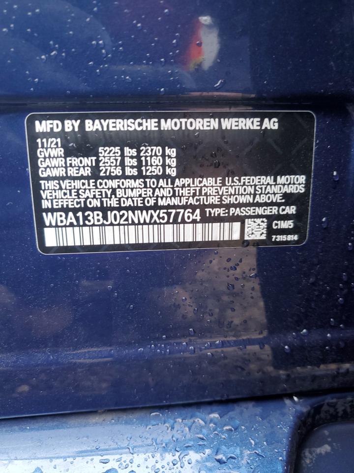 2022 BMW 530 XI VIN:WBA13BJ02NWX57764