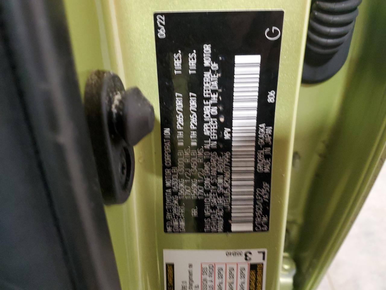 2022 TOYOTA 4RUNNER SR5 PREMIUM VIN:JTELU5JR2N6077996