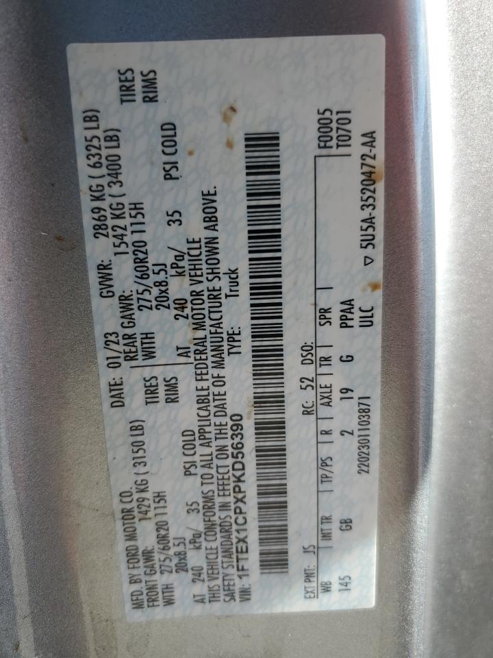 2023 FORD F150 SUPER CAB VIN:1FTEX1CPXPKD56390