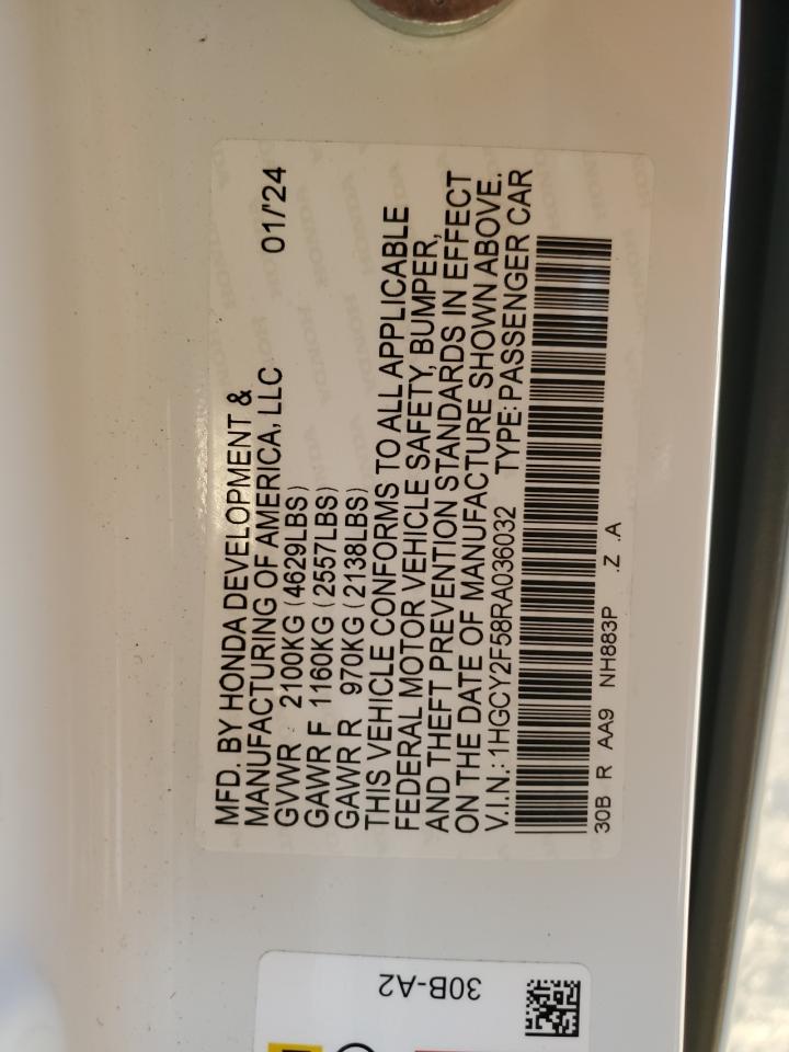 2024 HONDA ACCORD HYBRID SPORT VIN:1HGCY2F58RA036032