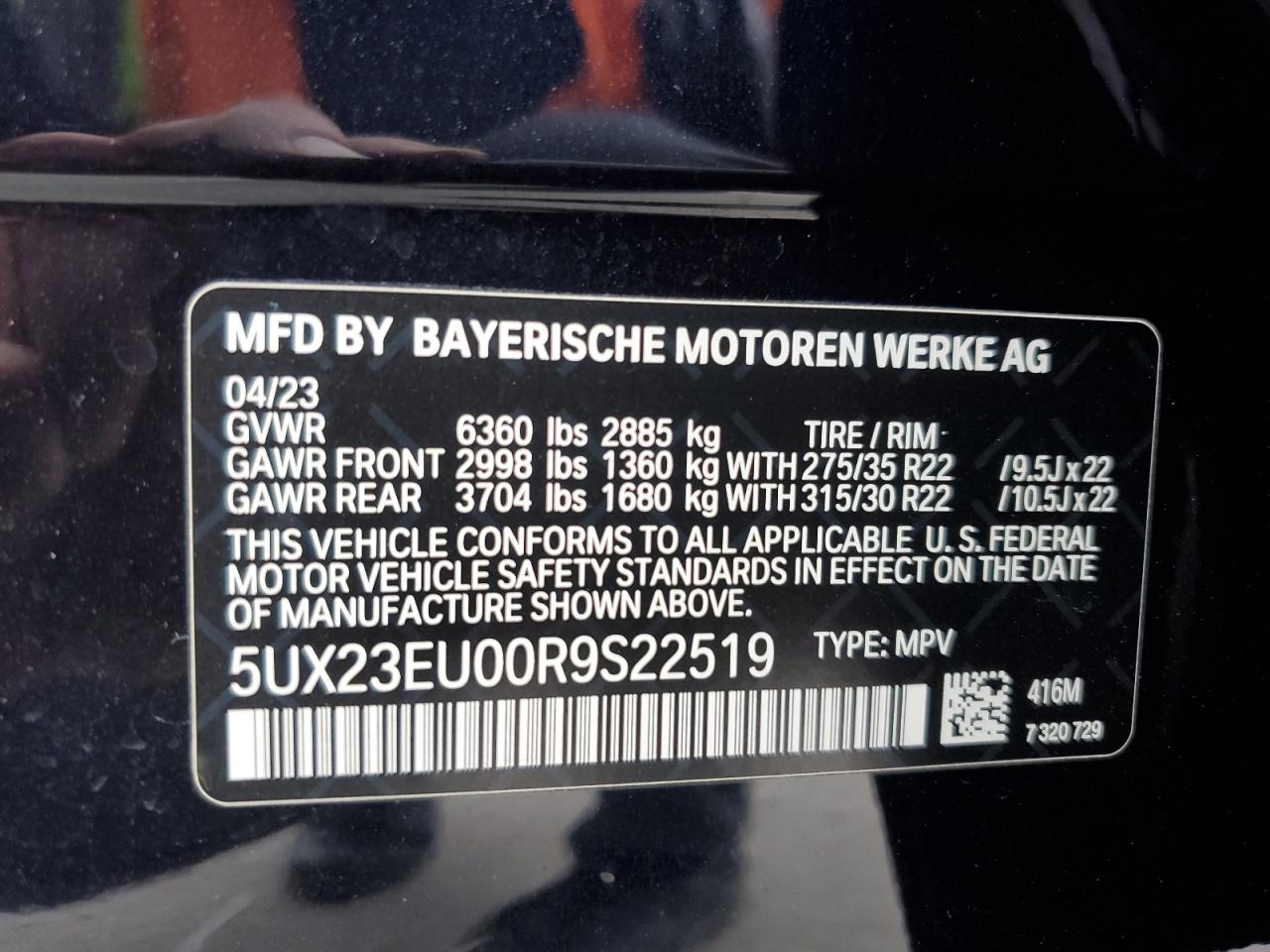 2024 BMW X5 XDRIVE40I VIN:5UX23EU00R9S22519