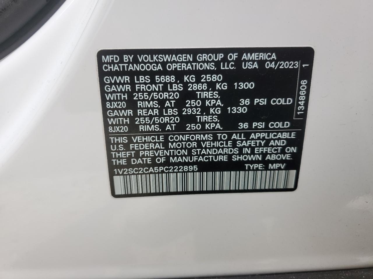 2023 VOLKSWAGEN ATLAS CROSS SPORT SEL R-LINE VIN:1V2SC2CA5PC222895