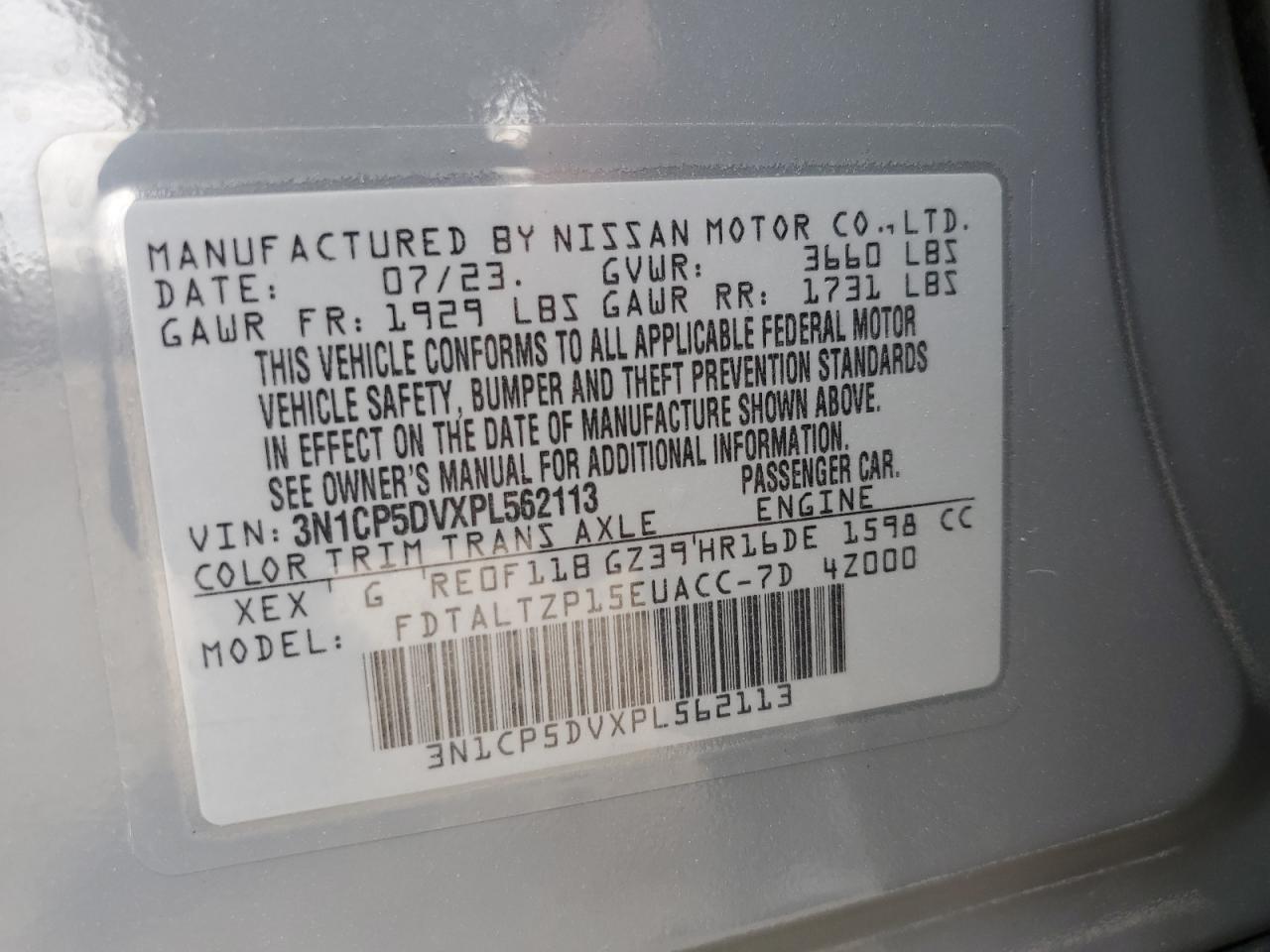 2023 NISSAN KICKS SR VIN:3N1CP5DVXPL562113