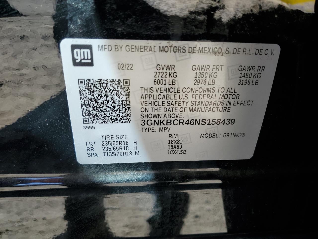 2022 CHEVROLET BLAZER 2LT VIN:3GNKBCR46NS158439