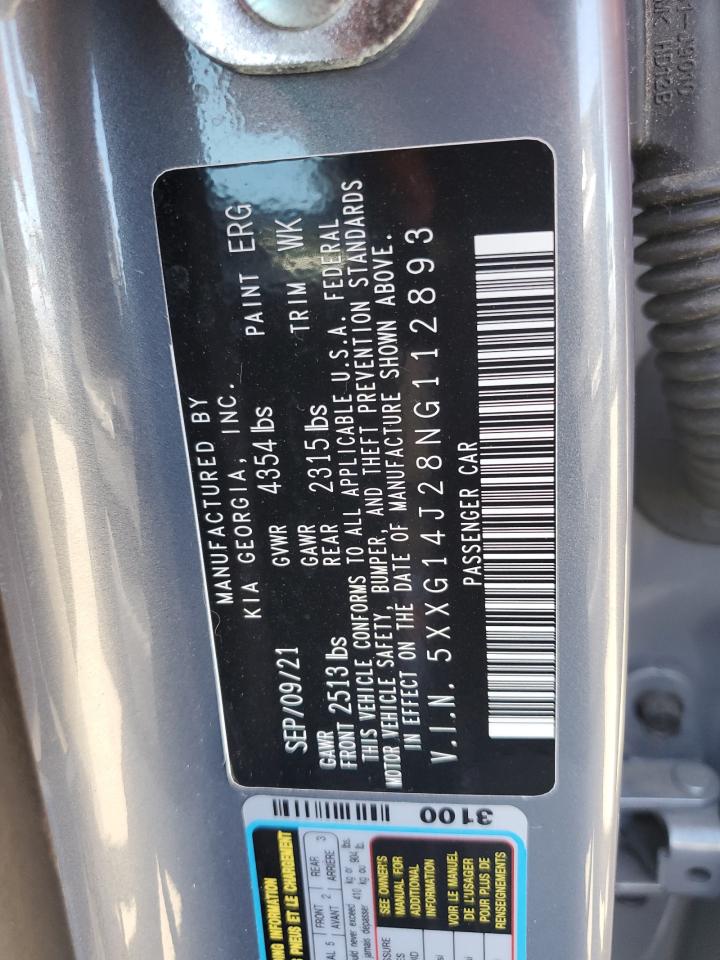 2022 KIA K5 LXS VIN:5XXG14J28NG112893