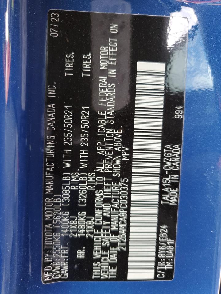 2023 LEXUS RX 350 BASE VIN:2T2BAMCA8PC030375