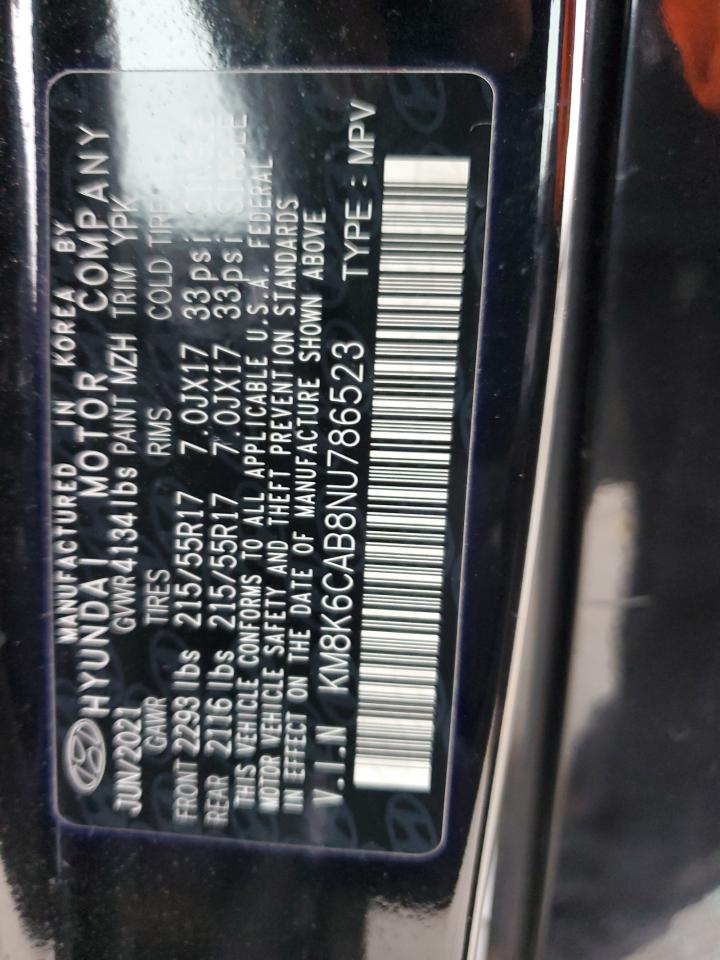 2022 HYUNDAI KONA SEL VIN:KM8K6CAB8NU786523