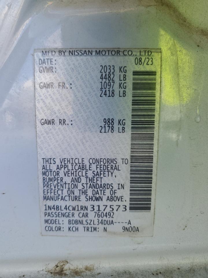 2024 NISSAN ALTIMA SR VIN:1N4BL4CW1RN317573