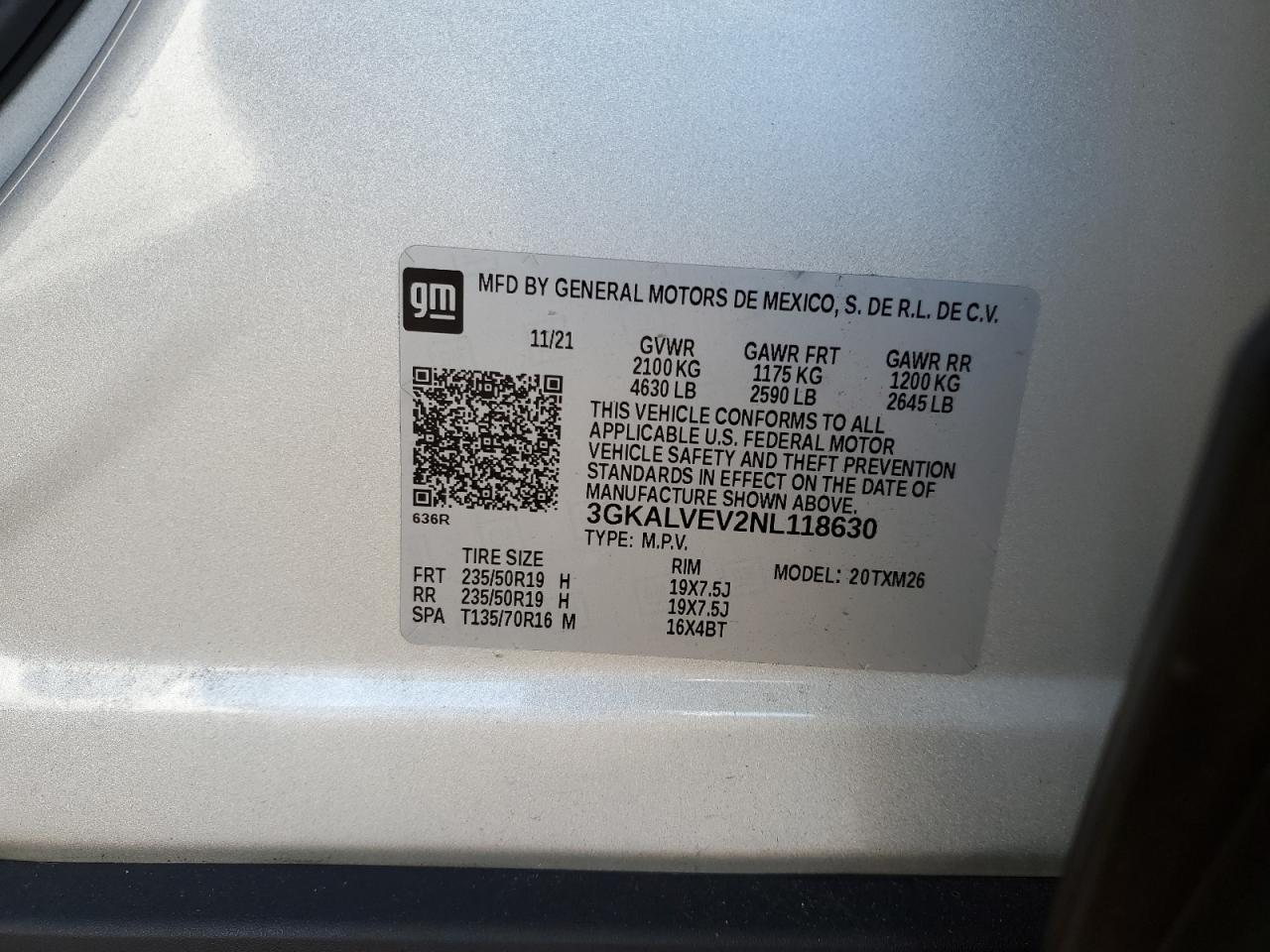 2022 GMC TERRAIN SLT VIN:3GKALVEV2NL118630