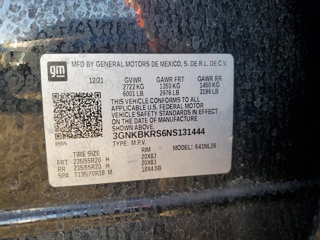 2022 CHEVROLET BLAZER RS VIN:3GNKBKRS6NS131444