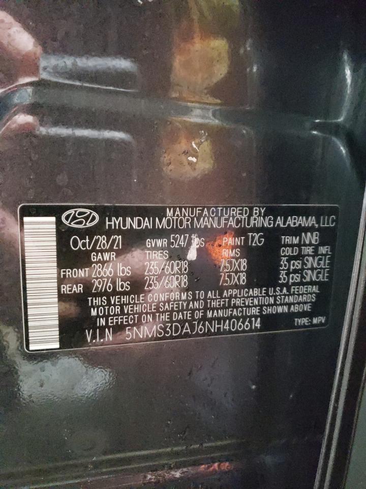 2022 HYUNDAI SANTA FE SEL VIN:5NMS3DAJ6NH406614