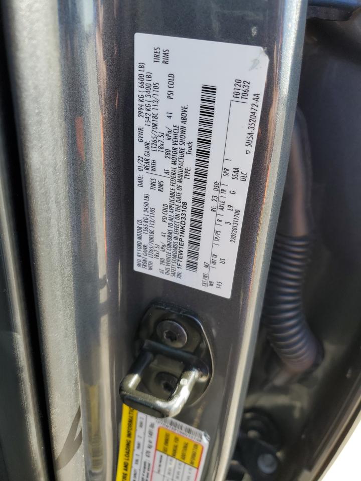 2022 FORD F150 SUPERCREW VIN:1FTEW1EP1NKD33108