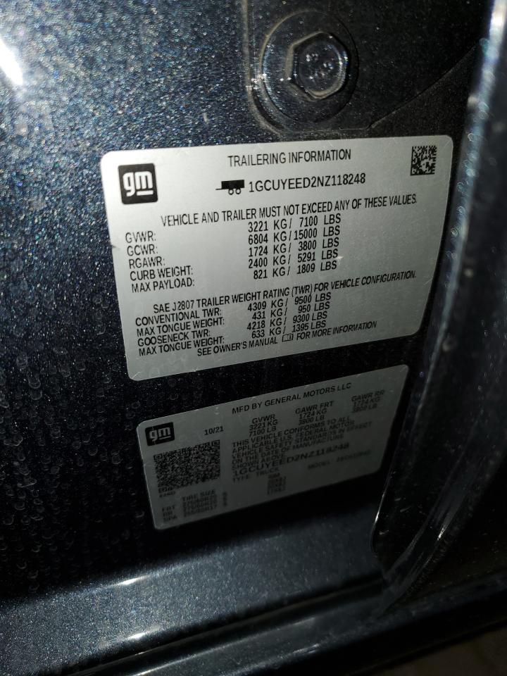 2022 CHEVROLET SILVERADO LTD K1500 RST VIN:1GCUYEED2NZ118248