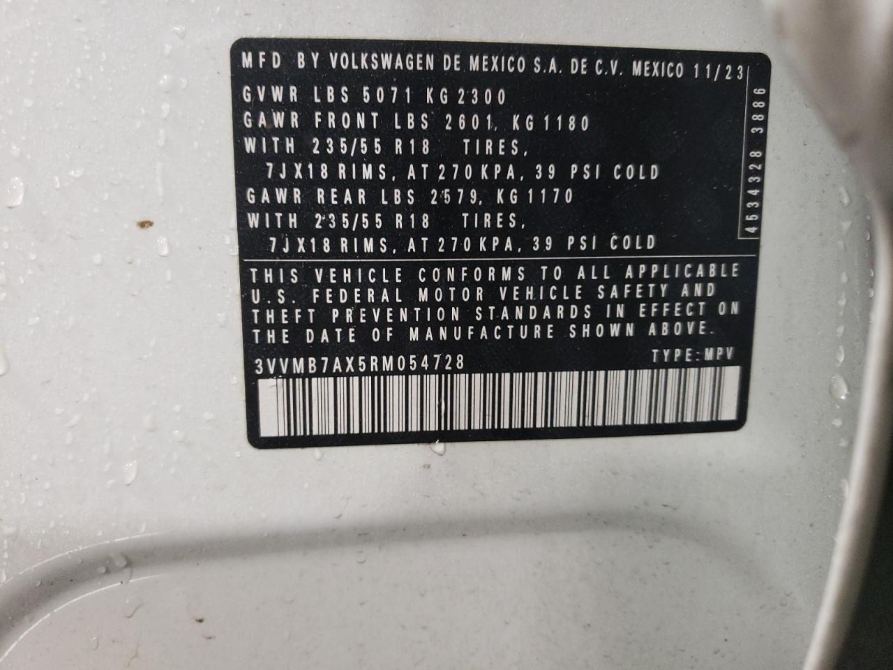 2024 VOLKSWAGEN TIGUAN SE VIN:3VVMB7AX5RM054728