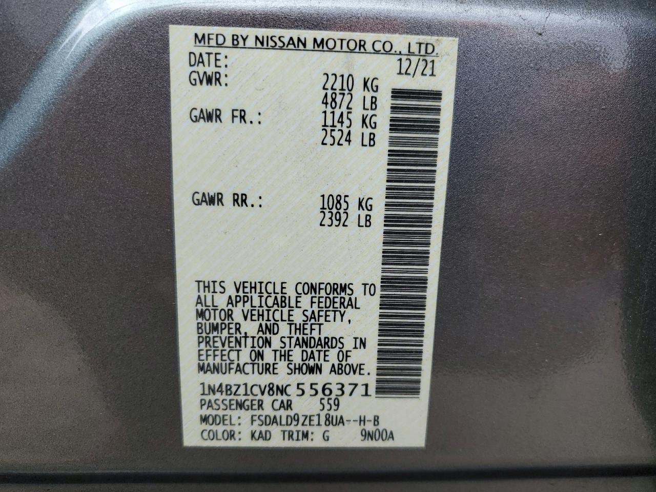 2022 NISSAN LEAF SV PLUS VIN:1N4BZ1CV8NC556371