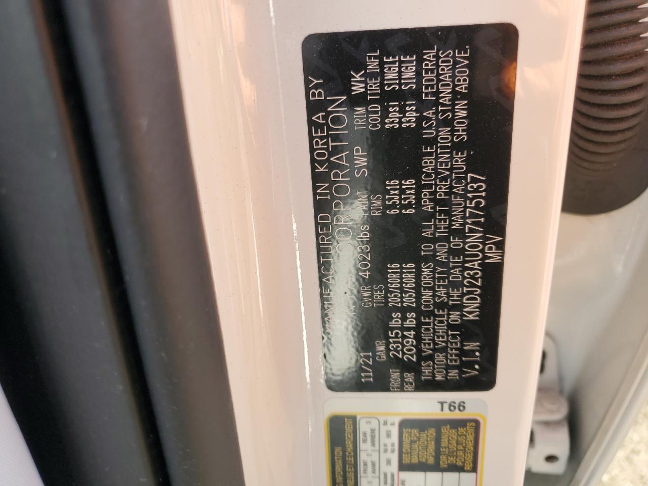 2022 KIA SOUL LX VIN:KNDJ23AU0N7175137