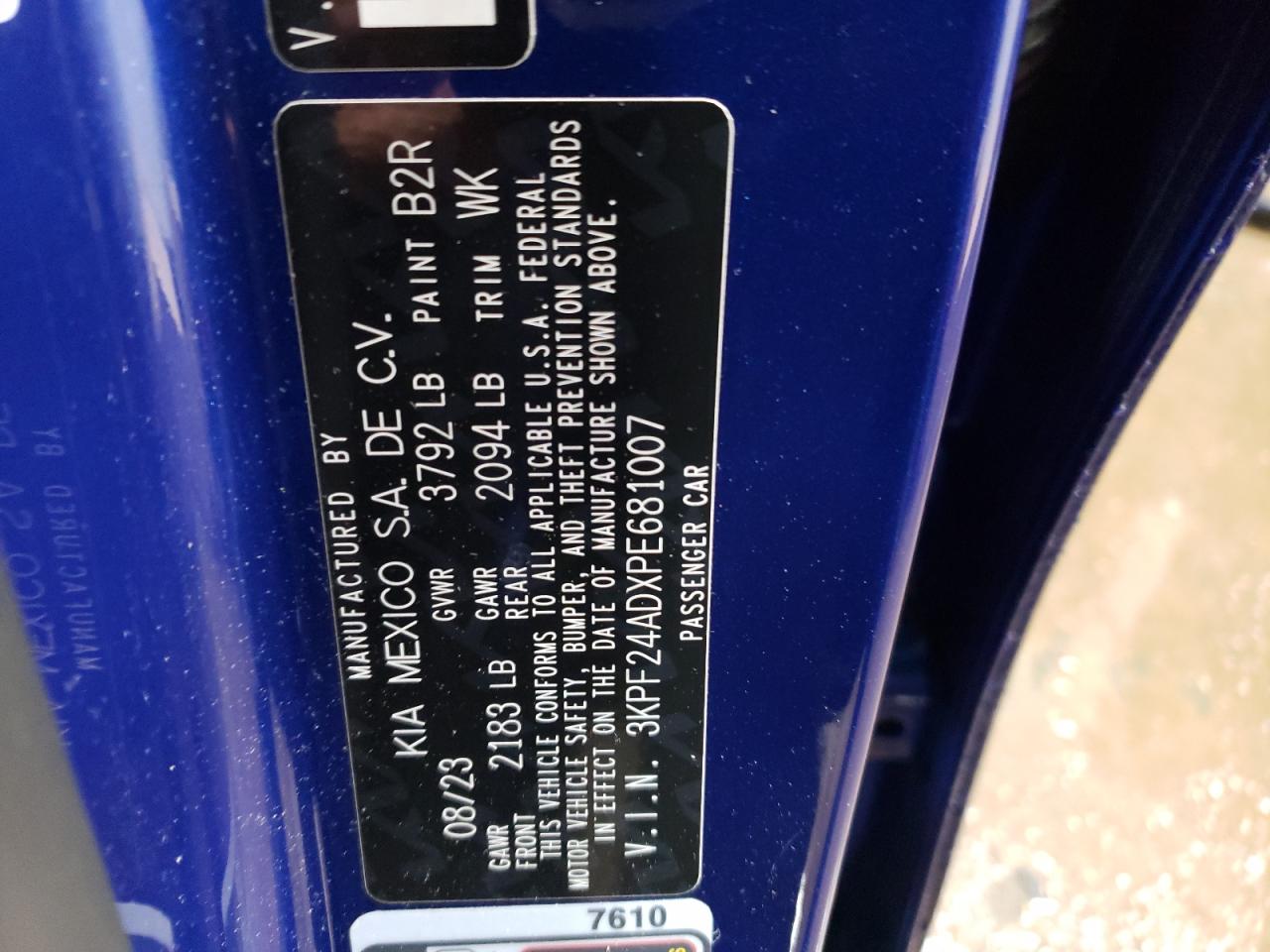 2023 KIA FORTE LX VIN:3KPF24ADXPE681007