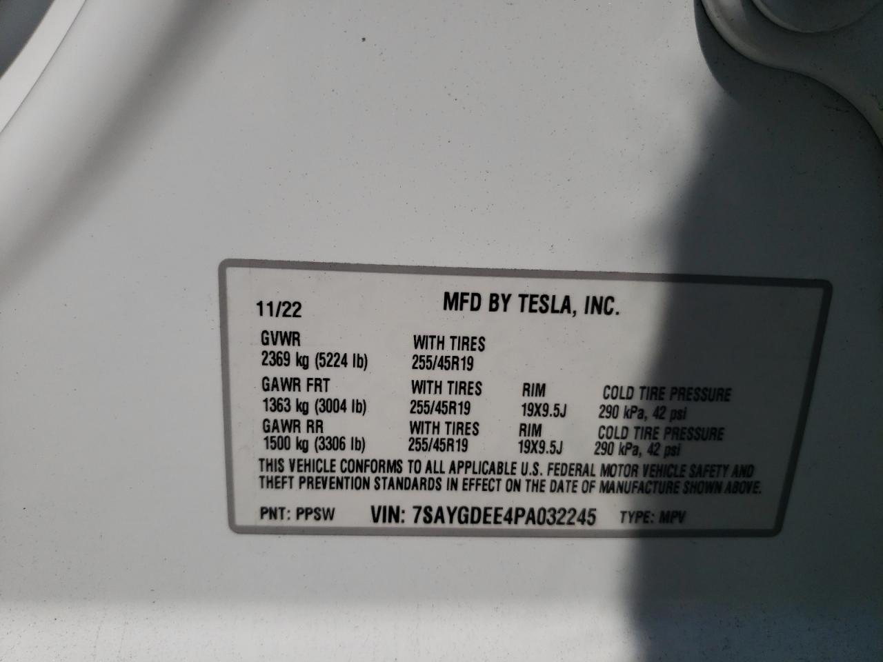 2023 TESLA MODEL Y VIN:7SAYGDEE4PA032245