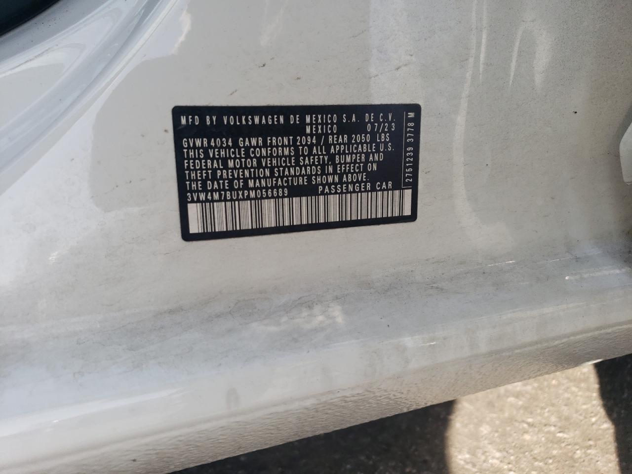 2023 VOLKSWAGEN JETTA S VIN:3VW4M7BUXPM056689