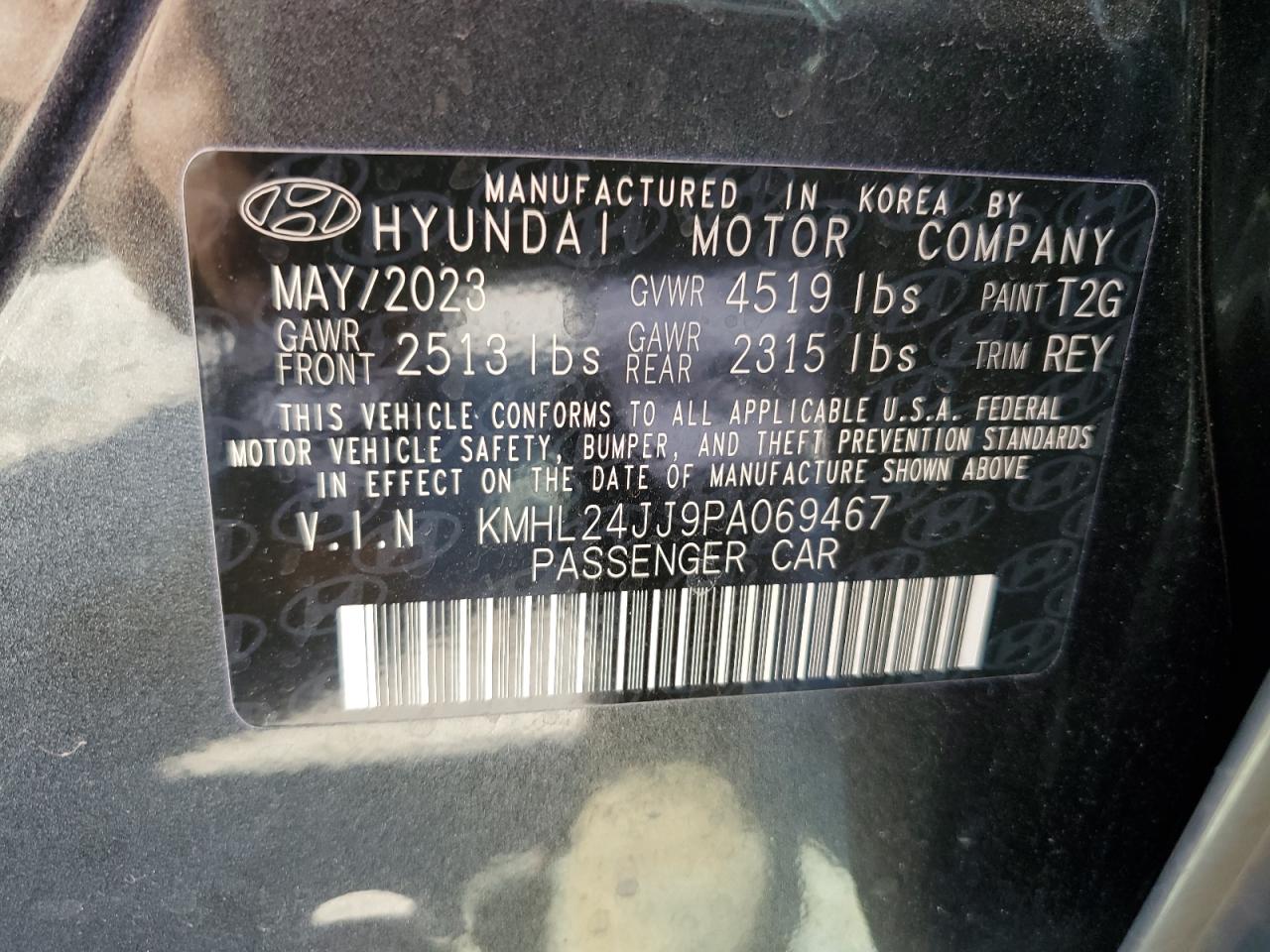 2023 HYUNDAI SONATA HYBRID VIN:KMHL24JJ9PA069467