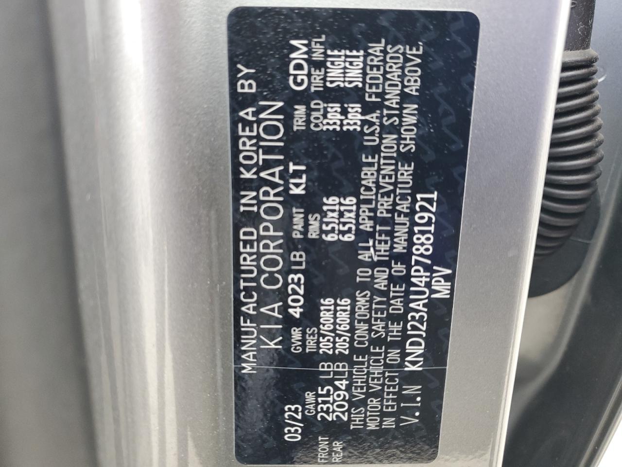 2023 KIA SOUL LX VIN:KNDJ23AU4P7881921