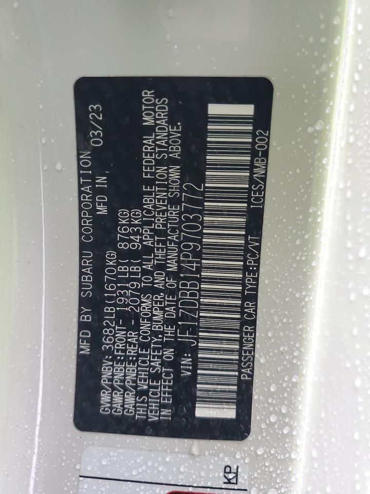 2023 SUBARU BRZ PREMIUM VIN:JF1ZDBB14P9703772