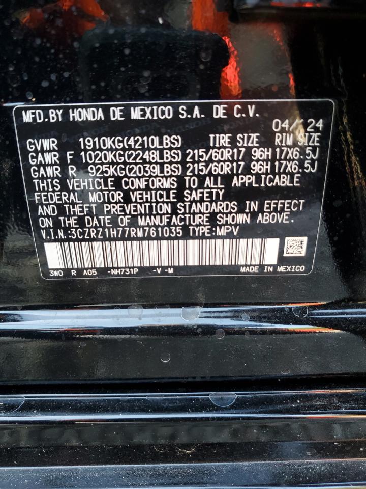 2024 HONDA HR-V EXL VIN:3CZRZ1H77RM761035