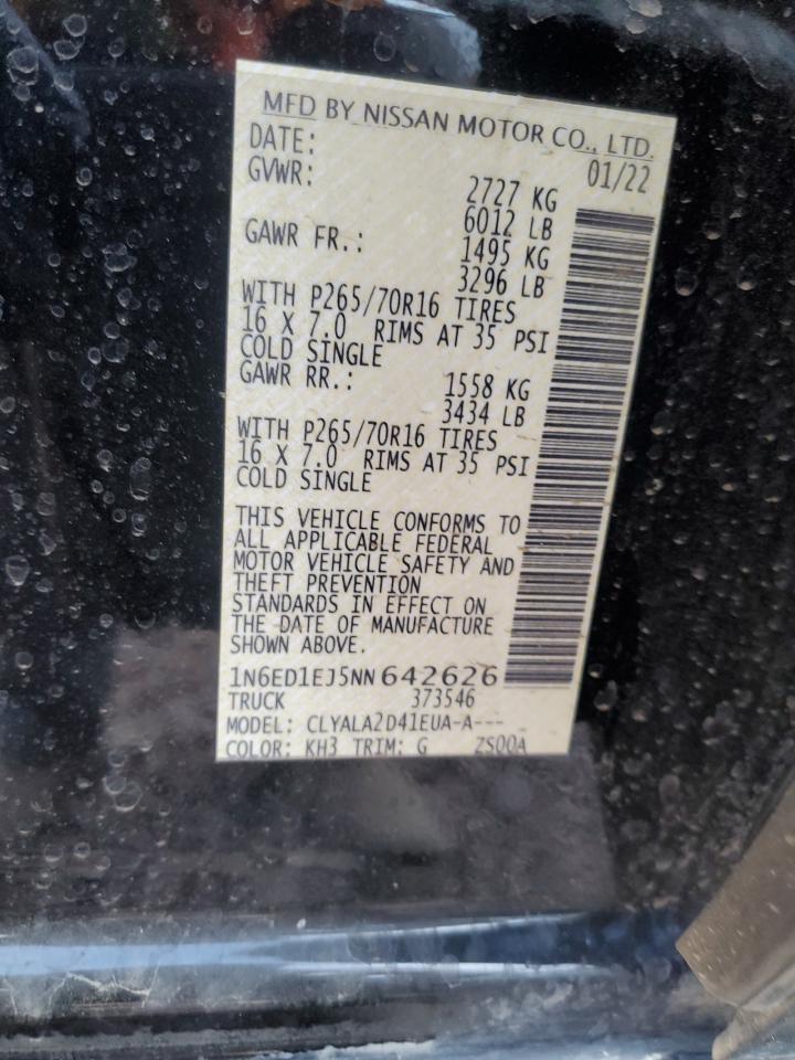 2022 NISSAN FRONTIER S VIN:1N6ED1EJ5NN642626