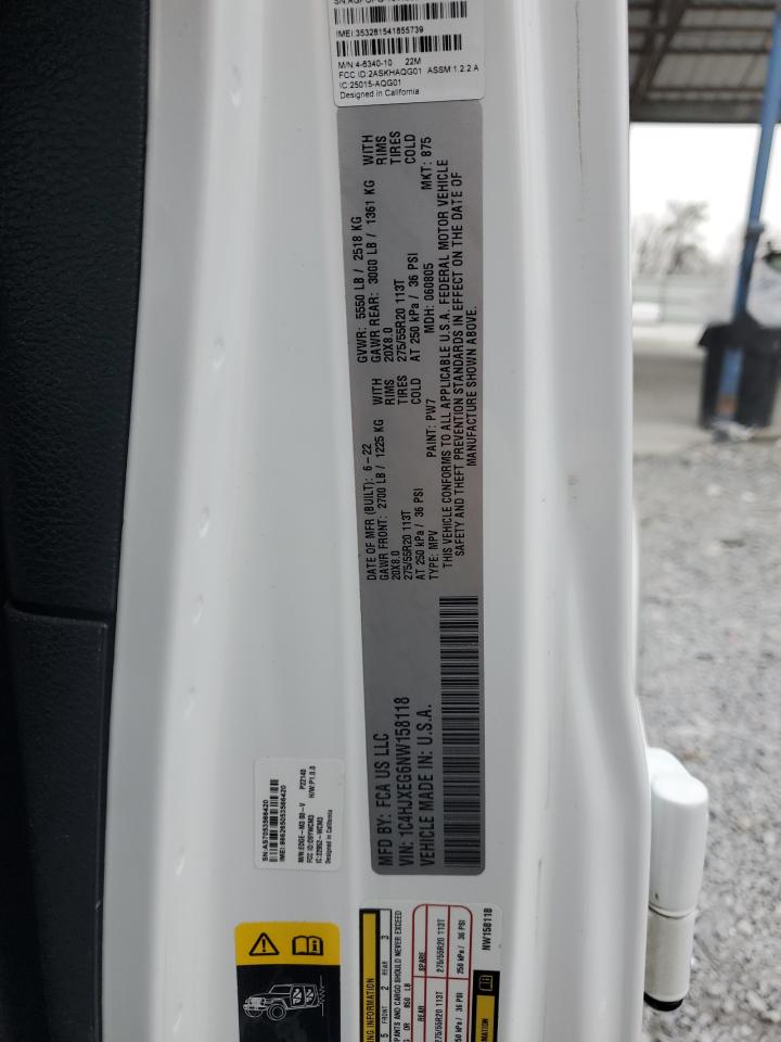 2022 JEEP WRANGLER UNLIMITED SAHARA VIN:1C4HJXEG6NW158118