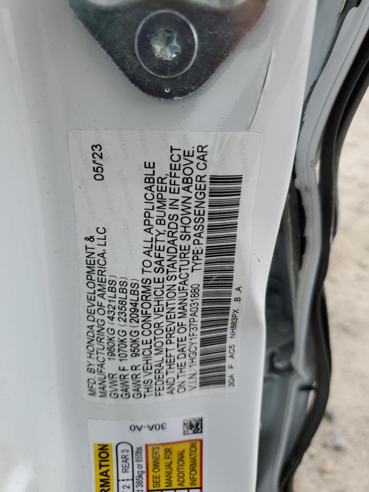 2023 HONDA ACCORD EX VIN:1HGCY1F37PA031880