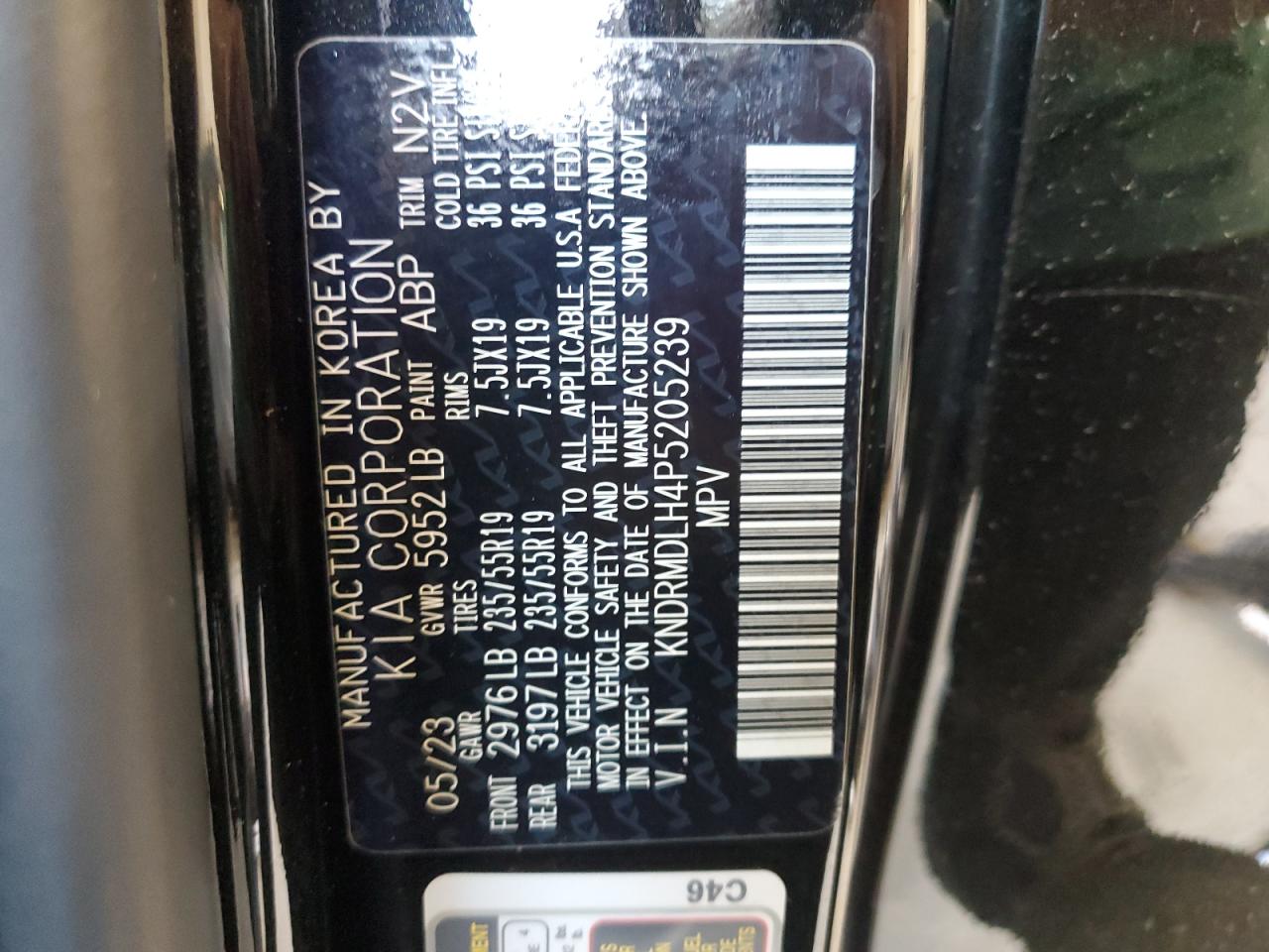 2023 KIA SORENTO SX PRESTIGE VIN:KNDRMDLH4P5205239