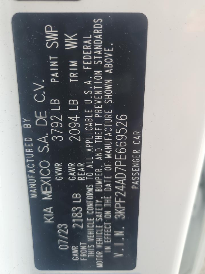 2023 KIA FORTE LX VIN:3KPF24AD7PE669526